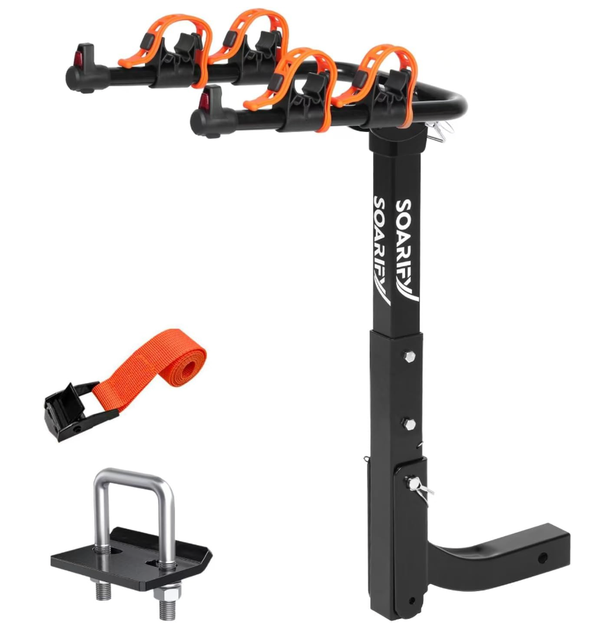 Bike Rack for Car, SUV, RV, Mount Hitch Bike Rack, Up to 143 lbs Load Bicycle Rack Carrier Rubber Straps, Tilt Release with 2" Hitch for Cars (2 Bikes)