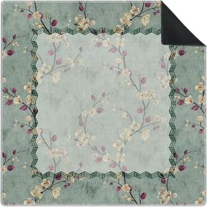 Vintage Green Chinoiserie Mahjong Mat 31.5" x 31.5", Chinese Flower Bird Non-Slip Noise Reduction Mahjong Table Cover Accessories for Dominoes Poker Card Board and Tile Games Gifts