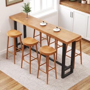 55in Solid Wood Live Edge Bar Table - Bar Height Pub Table with Built-in Footrest, Solid Wood Top & Sturdy Metal Legs for Kitchen, Dining & Bistro Spaces, 55.12in