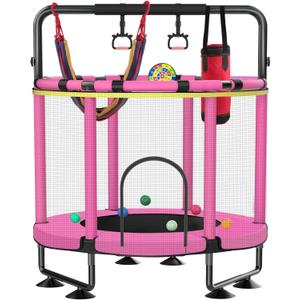 Trampoline for Kids, Upgrade Full Anti-Rust 440lbs Indoor Outdoor Toddler Trampoline with Net, 55" Adjustable Baby Toddler Trampolines Accessories Dart Board