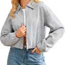 YEXPINE Women's Zip Up Sweatshirt Long Sleeve Cropped Bomber Jacket Spring Outerwear with Welt Pockets