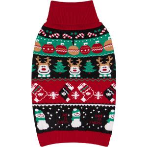 cyeollo Dog Christmas Sweater, Xmas Dogs Outfits Turtleneck Knitted Doggy Sweaters with Leash Hole Soft Dog Clothes for Medium to Large Dogs Girl & Boy, 2XL