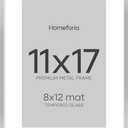 Homeforia 11 x 17 Frame Silver, High End Metal 11x17 Picture Frames with Mat 8x12 for Photo, 11 x 17 Silver Poster Frame Matted to 8 x 12 Print, 17x11 Hanging Frame, Tempered Glass, Wall Kit, Set of 1