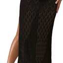BreathSunny Women's Crochet Knit Elastic Waist Beach Dress 2026 Summer Outfits Side Slit Bathing Suit Cover Up Maxi Skirt (Large)