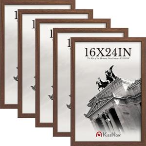 16x24 Picture Frame 5 Pack, Brown Solid Wood Poster Frame for Wall