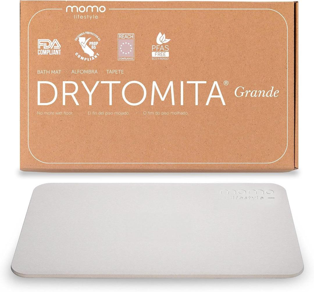 Momo Lifestyle Large Stone Bath Mat Drytomita Quick Drying Diatomaceous Earth, Ultra Absorbent (Linen Grey, Grande 32" X 20")