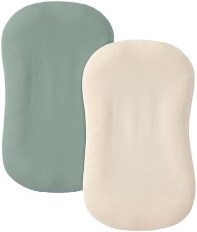 guruixu Muslin Baby Lounger Cover 2 Pack, 100% Cotton Infant Lounger Cover, Soft & Breathable Replacement Slipcover, Compatible with Snuggle Me Newborn Lounger (Roman Green,Cream)
