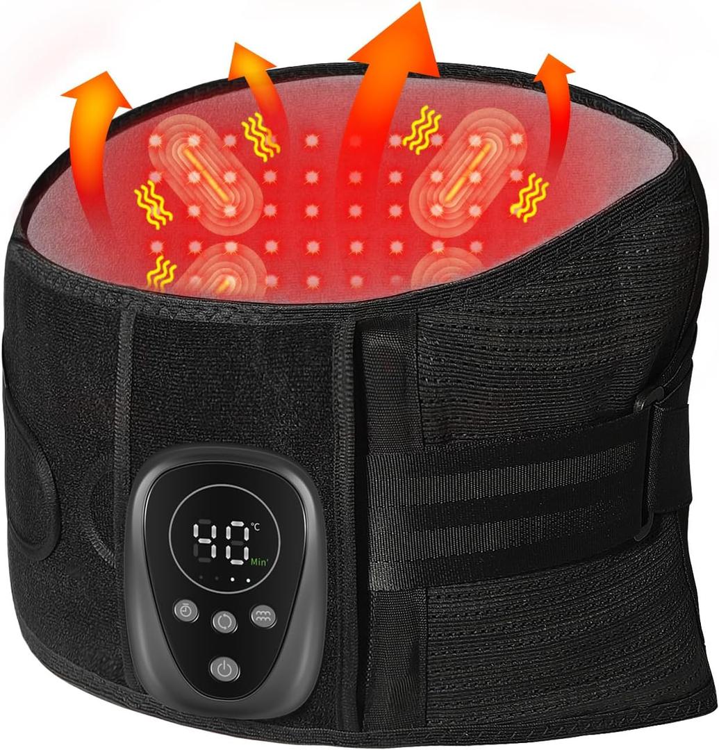 HONGJING Red Light Massage Back Brace with Heat for Lower Back Pain Relief, Cordless Back Support Massager Belt Rechargeable for Pain from Herniated Disc, Scoliosis, Sciatica (XL) (Black)
