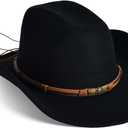 Wide Brim Cowgirl Hat Men Large Wide Brim Cowboy Hats for Women with Buckle Belt Classic Cowboy Outfits (Black)