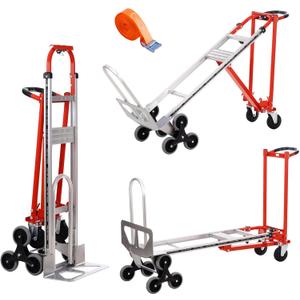 3-in-1 Industrial Convertible Hand Truck Dolly,1000 lbs Capacity Aluminum Hand Truck for Stairs,Hand Trucks Heavy Duty Dolly Cart with Stair Climbing Wheels for Moving,Transport(Red)