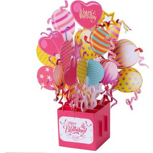 3D Pop Up Birthday Card with Balloon Bouquet Design, 6 x 11 inches, Pink Box Card with Envelope,Unique Handmade Foldable Celebration Cards for Daughter, Son, Mom, Dad, Friend