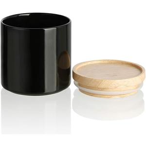 Sweejar Kitchen Canisters Ceramic Food Storage Jar, Stackable Containers with Airtight Seal Wooden Lid for Serving Ground Coffee, Tea, Sugar, Salt and More - 16 Fl Oz (Black)
