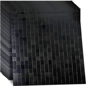 10 Sheets Self-Adhesive Aluminum Mosaic Peel and Stick Metal Tiles 3D Wall Sticker Panel Backsplash for Kitchen & Bathroom (12"x12" Bronze) (Brushed Black + Mirror Black)