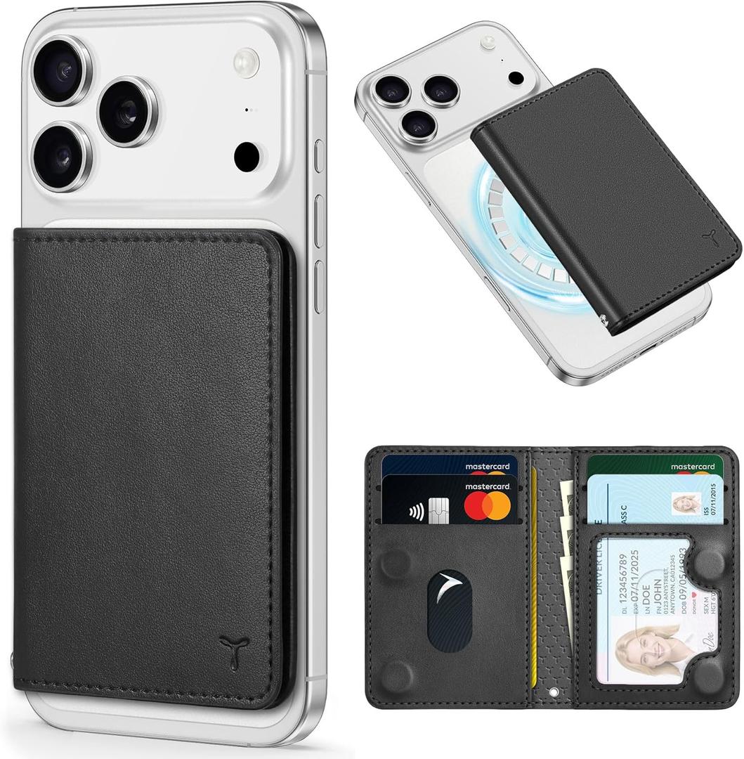 TUCCH for Magsafe Wallet with 6 Card Holders, RFID Blocking [Clear ID Window] PU Leather Men Women Folio Magnetic Phone Wallet for iPhone 17/16/15/14/13/12/Plus/Air/Pro/Pro Max Series, Black