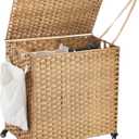 Laundry Hamper with Wheels, 39.6 Gallon(150L) Rolling Laundry Basket with Lid, Removable Large 2 Color Liners & 3 Mesh Laundry Bags, Clothes Hamper with Side Pocket, Natural