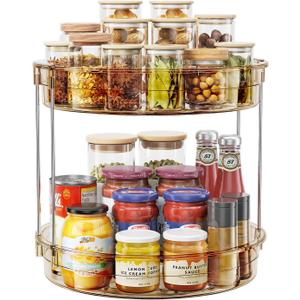 LAMU 12inch 2 Tier Lazy Susan Turntable Organizer Rotating Spice Rack Organization for Cabinet, Kitchen, Pantry, Countertop, Bathroom, Vanity, Medicine Cabinet Organizer, Amber