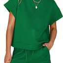 Dokotoo Women's 2 Piece Outfits Sweatsuit Casual Short Sleeve Pullover Tops and Drawstring Shorts Pants Lounge Sets Large