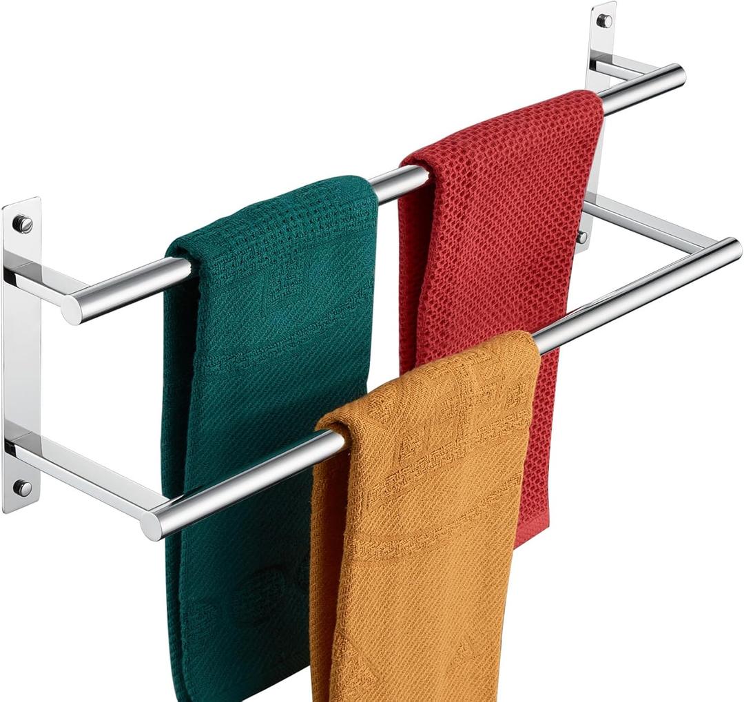 KOKOSIRI Bathroom Towel Racks 20 Inch Double Towel Bars Bath Towel Holder Towel Storage Towel Shelves Wall Mount Stainless Steel Polished Chrome B5010CH-L20