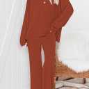 Viottiset Women's 2 Piece Outfits Sweatsuit Knit Long Sleeve Sweater Wide Leg Pants Loungewear (Brown, S)