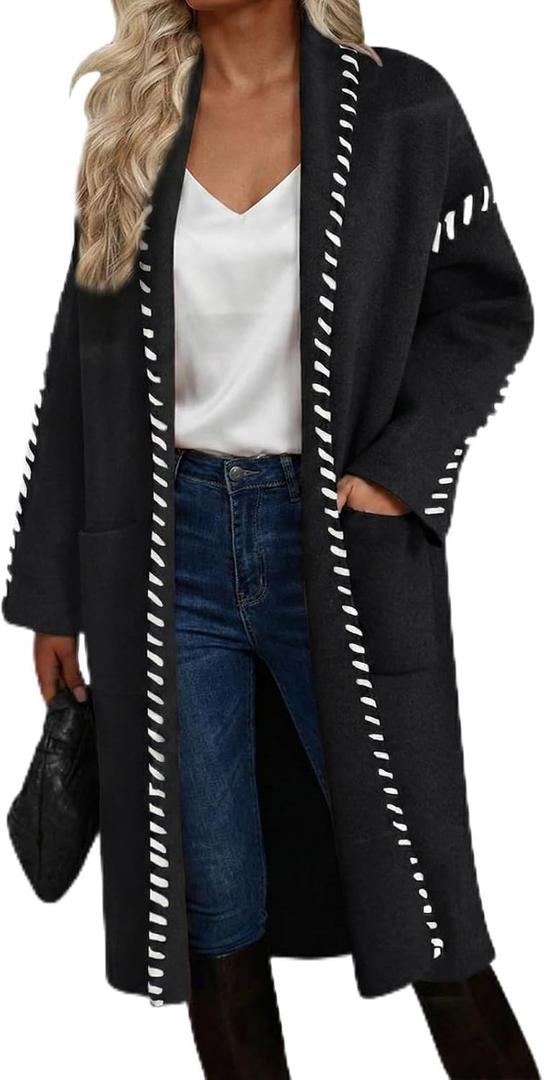 VIMPUNEC Womens Fall Long Cardigan Sweaters Oversized Chunky Jackets Open Front Knit Outwear Coats with Pockets (XL)