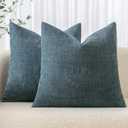 MIULEE Pack of 2 Decorative Throw Pillow Covers Soft Chenille Throw Pillows Solid Textured Euro Cushion Covers for Couch Sofa Bedroom Living Room 24x24 Inch, Smoke Blue