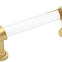 goldenwarm 10 Pack 4 Inch Matte Gold Cabinet Pull Clear Acrylic Furniture Hardware Glass Cabinet Hardware for Kitchen Cupboard Bathroom