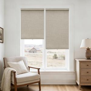 Beige Cordless Roller Shades Blackout Blinds for French Door Room Darkening Rolled Up Shades with Spring System, UV Protection Window Shades Blinds for Bedroom Home and Office 15" W x 64" H, Oatmeal