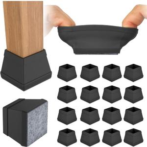 16 PCS Square Chair Leg Floor Protector, Silicone Chair Leg Cover, Furniture Leg Protectors with Felt, Mobile Table Leg pad, Protect The Floor from Scratches.1 1/2 in Black.
