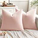 EMEMA Pack of 2 Velvet Throw Pillow Covers Decorative Square Pillowcase Soft Solid Cushion Case for Sofa Bedroom Chair Car 18x18 Inch Pink