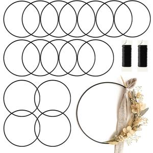 16 Pack Foral Hoop 12 Inches Metal Rings for Crafts Macrame Rings Hoop Wreath Dream Catcher Rings DIY Wreath Candle Rings Wreaths Craft Hoops, Black