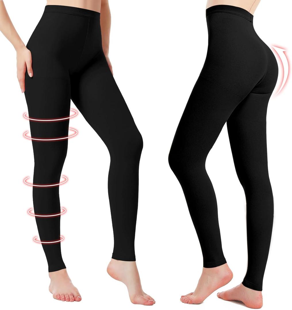 2 Pairs Medical Compression Pantyhose for Women, 20-30mmHg Graduated Support Tight Pants, Opaque Footless, Large