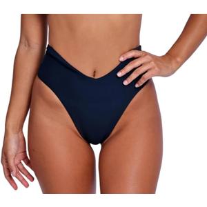 geluboao Women's Bikini Bottom Sexy V Cut High Cut Swimsuit High Waisted Bathing Suit Bottoms (Large, Black)