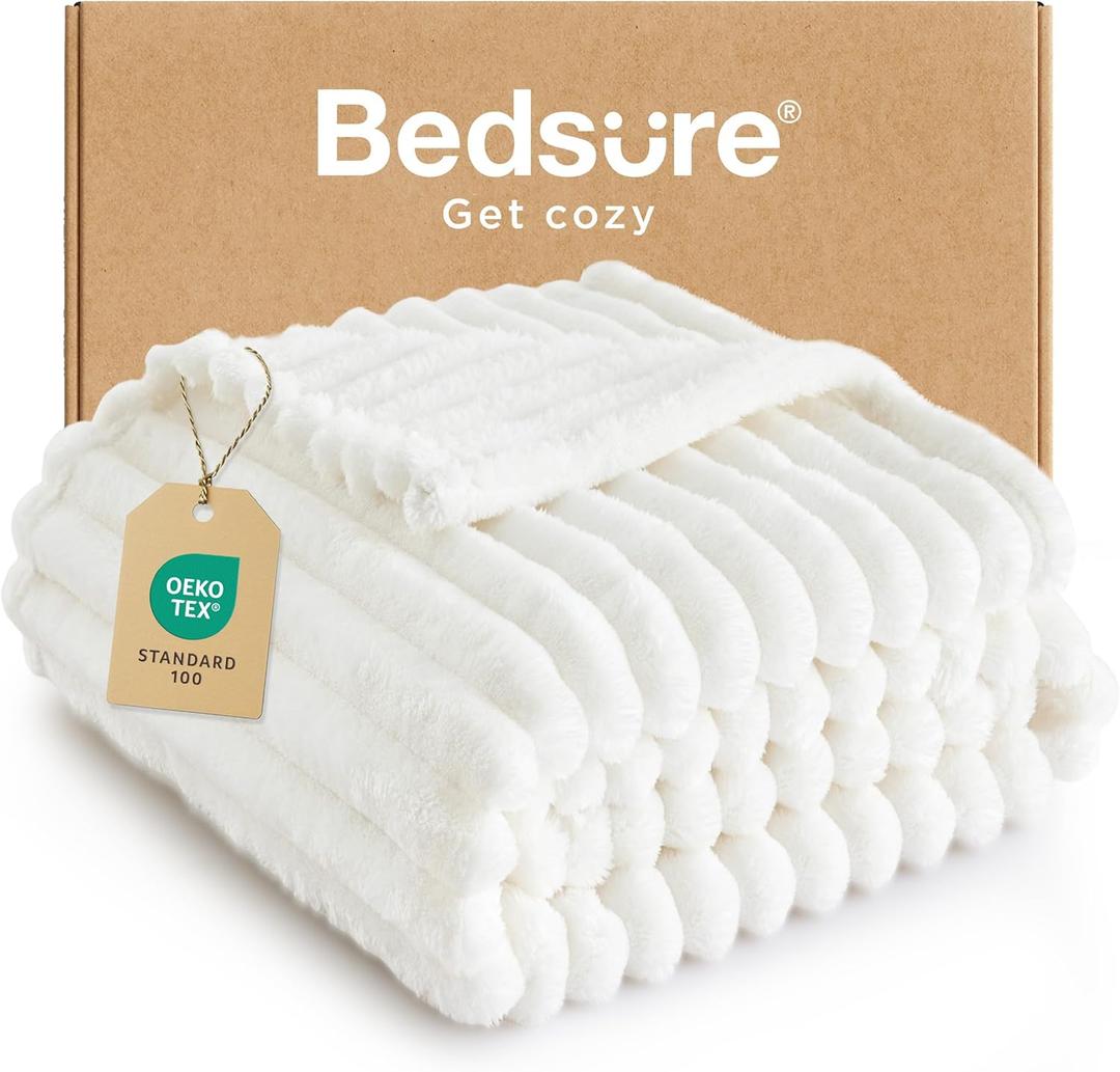 Bedsure White Throw Blanket for Couch - GentleSoft Cozy Soft Blankets for Women, Cute Small Fleece Throws for Girls, House Bedroom Decor Aesthetic Gift for Women, Off White, 50x70 Inches