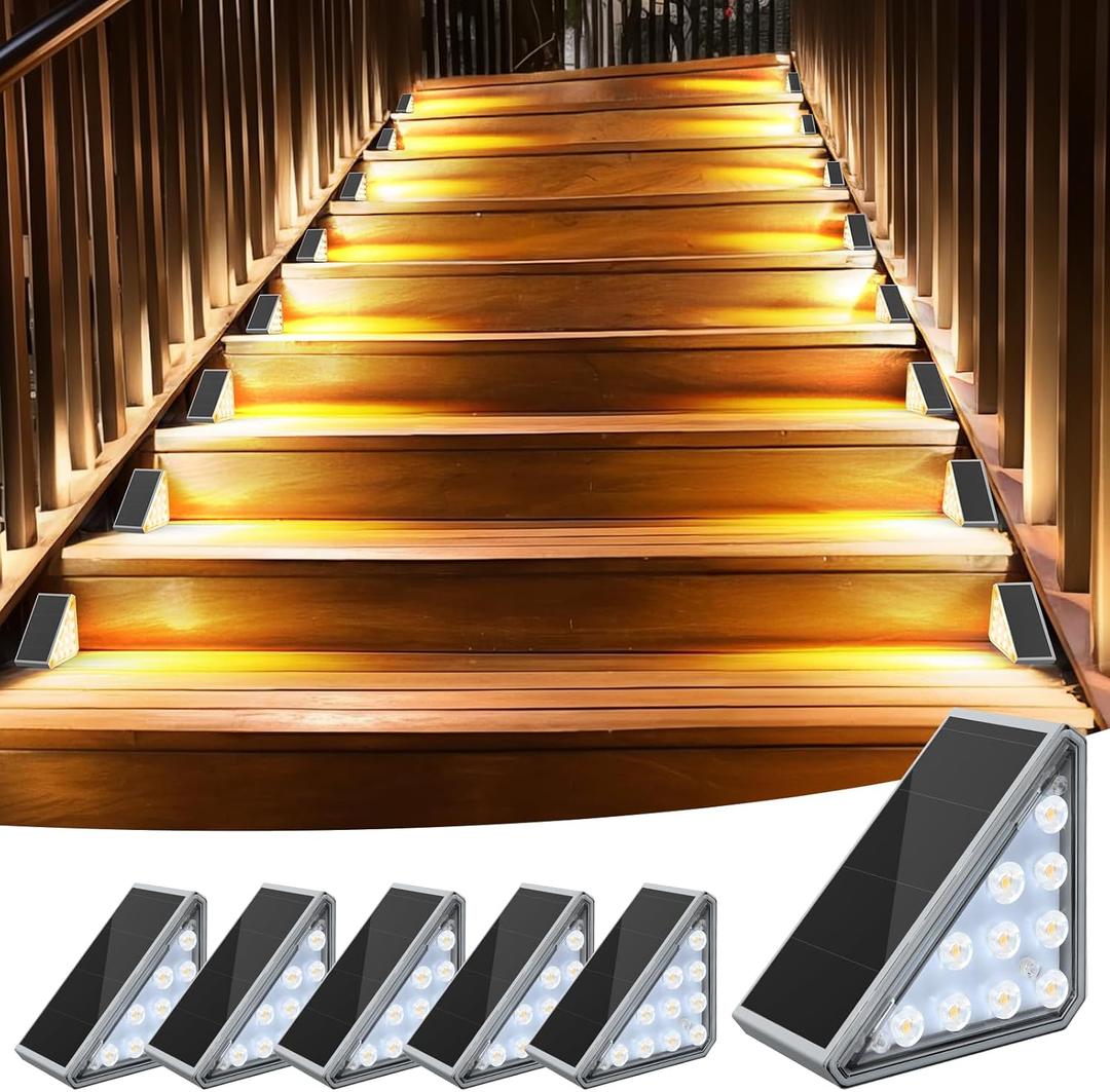 AUDLES 6 Pack Solar Stair Lights Outdoor Stair Lights with Waterproof IP67 LED Solar Light for Outside Light Decor for Deck, Front Step, Front Porch, Patio, Garden and Backyard (Gray)