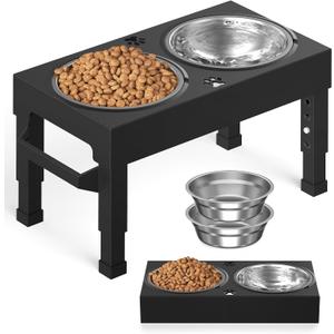 Elevated Dog Bowls Stand Large Breed, Height Adjustable Raised Dog Bowls Holder with 2 Stainless Steel Food Bowls for Small, Medium and Large Canine