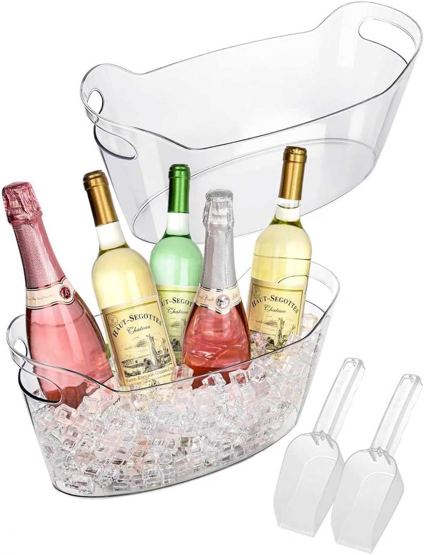 HOYTST 7L Ice Buckets for Parties, 2-Pack Clear Acrylic Champagne Bucket, Large Beverage Tub with Scoop, Portable Cooler Barrel for Cocktail, Beer, Wine Drinks, Mimosa Bar Supplies