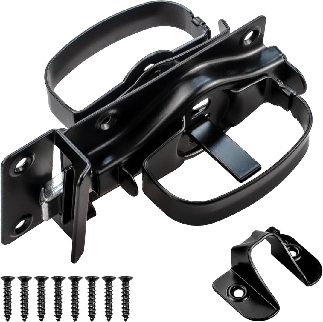 Swinging Shed Door Latch with Handle for Indoor/Outdoor Use, Heavy Duty with WeatherGuard Coating, Black