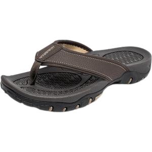 KIIU Mens Thong Sandals Indoor and Outdoor Beach Flip Flop (11, Brown 81)