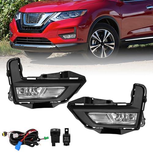 AutoGlow Fog Lights Compatible with 2017-2020 Nissan Rogue, 1 Pair of Fog Lights Including Bezel and Harness As Well As Left and Right Switch Transparent Lens