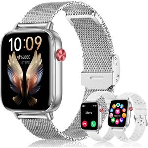 Smart Watch for Women Men (Answer/Make Calls) 1.83" HD 3 Bands Smartwatch Compatible Android iPhone Phones with Fitness Step Tracker/Heart Rate/Sleep Monitor, 120+ Sports Modes IP68 Waterproof, Silver