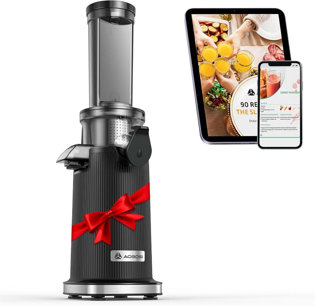 Aobosi Compact Small Mini Juicer Machines Space-Saving Slow Masticating Juicer with High Juice Yield, Cleaning Brush Included, Small Cold Press Juicer Fit for Travel/Picnic/Office(Black) (16 ounce)