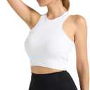 Women's Ribbed Crop Tank Top, Sleeveless Racerback, Square Neck, Black, Fitted (Medium, White)