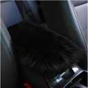 Furry Car Center Console Cover, 11.8"7.9" Sheepskin Wool Armrest Box Cushion Pad, Comfort Soft Auto Center Console Protector, Interior Decor Accessories for Most Vehicles (Black)