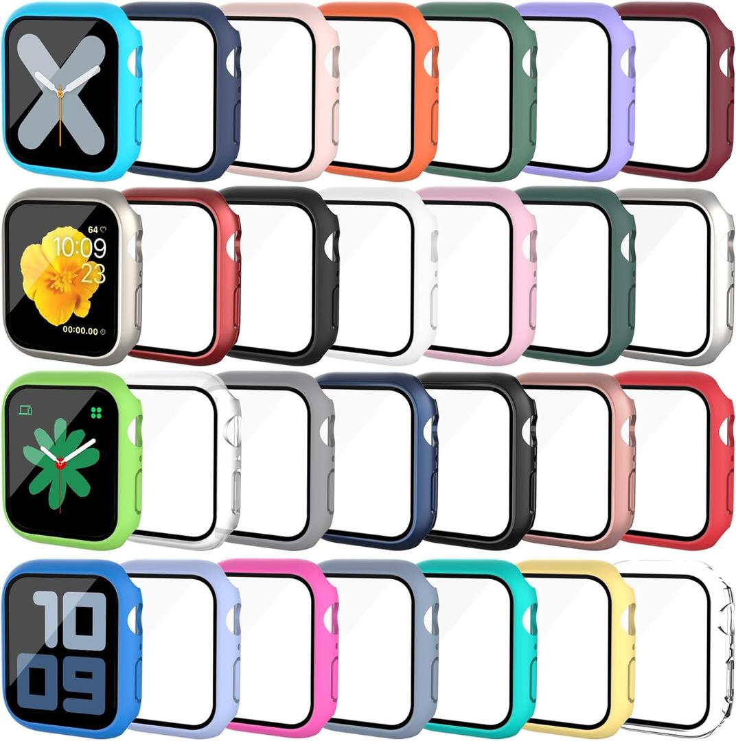 28 Pack Case for Apple Watch Series SE 2022/6/SE/5/4 44mm with Tempered Glass Screen Protector, Shockproof Hard PC Protective Cover, All-Around Bumper Compatible with iWatch 44mm