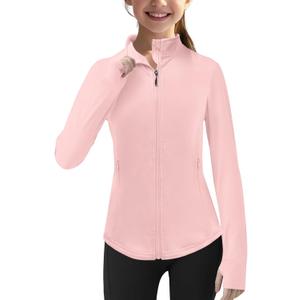 Girls Lightweight Sun Shirt Full Zip Long Sleeve Sun Protection Athletic Jackets with Pockets and Thumbholes (4-5T, Pink)