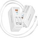 4 in 1 Retractable Wall Charger with Dual Cables,40W Retractable Phone Charger Wall Plug with Dual USB Ports,20W USB C Chargers Block Fast Charging for iPhone 17 16 15 14 13,LG, Galaxy S24 23,Pixel