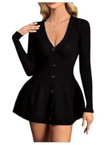 Women's Button Down Peplum Cardigan V Neck Long Sleeve Ribbed Knit Fall Tops, Small