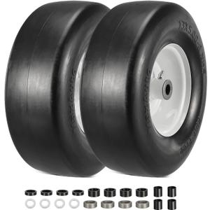 MaxAuto 13x5.00-6 Flat Free Tire and Wheel Tubeless, 2-Pack 13x5x6 Lawn Mower Tires 13x5-6 Solid Smooth Tire for Riding Lawn Mower, 3.25" Centered Hub and 3/4" Bushing, NOT Bearing