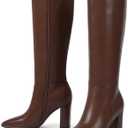 Knee High Boots Women Pointed Toe Chunky Heel Fall Tall Boots Side Zipper Long Boots for Women (9.5, Brown Pu)