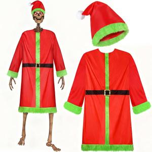 Mumucove 2 Pcs 12 ft Skeleton Clothes Accessories Set Giant Santa Claus Suit Outfit Extra Large Green Furry Hat Santa Coat and Shorts for 12 ft Skeleton Christmas Decorations Outdoor Garden Lawn